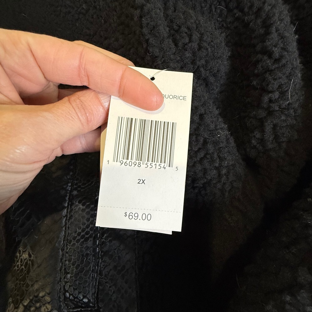 Juicy Couture Black Sherpa Jacket Womens 2X Cropped Y2K McBling Fleece Zip NWT - Picture 3 of 10